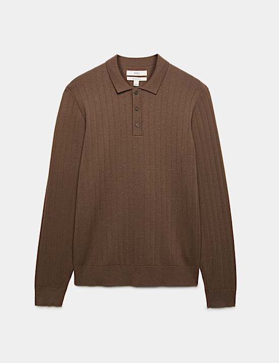 Cotton Blend Smart Rib Knit Polo Shirt