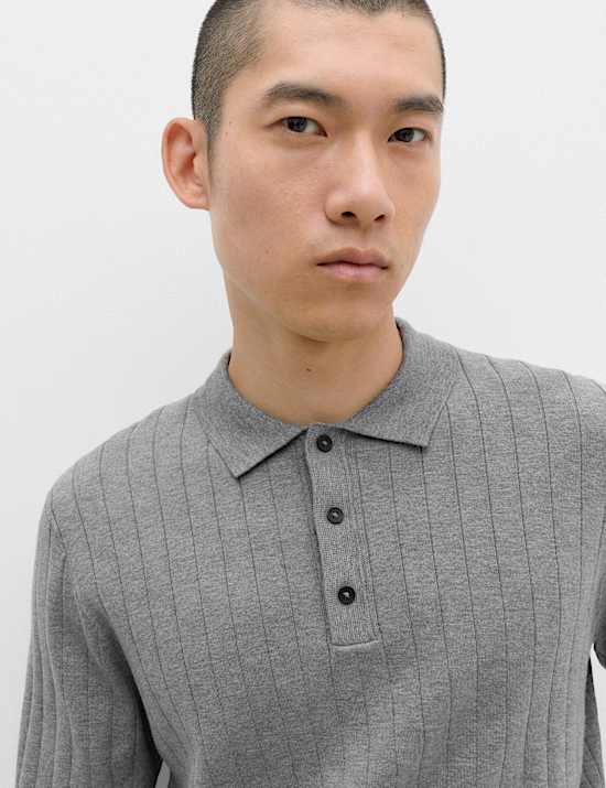 Polo &eacute;l&eacute;gant en maille de coton m&eacute;lang&eacute; c&ocirc;tel&eacute;