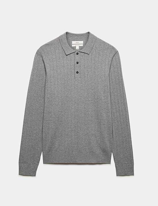 Polo &eacute;l&eacute;gant en maille de coton m&eacute;lang&eacute; c&ocirc;tel&eacute;