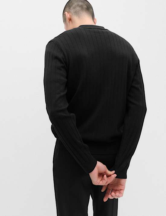 Cotton Blend Smart Rib Knit Polo Shirt