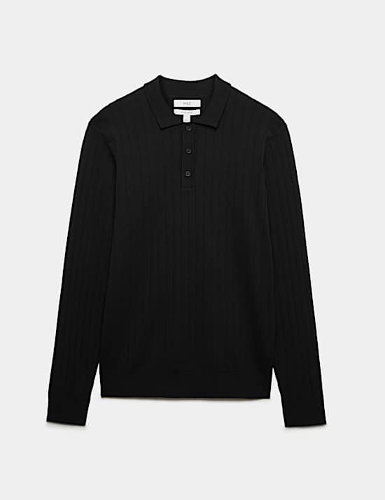 Cotton Blend Smart Rib Knit Polo Shirt