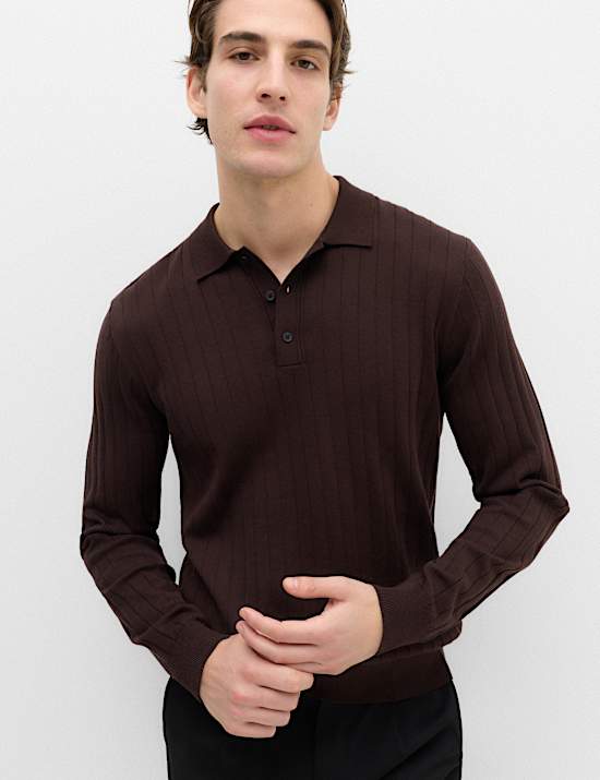 Polo &eacute;l&eacute;gant en maille de coton m&eacute;lang&eacute; c&ocirc;tel&eacute;
