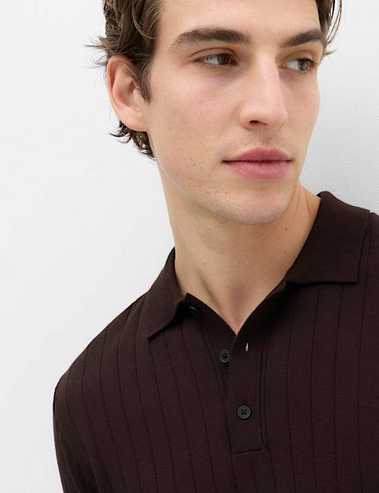 Polo &eacute;l&eacute;gant en maille de coton m&eacute;lang&eacute; c&ocirc;tel&eacute;