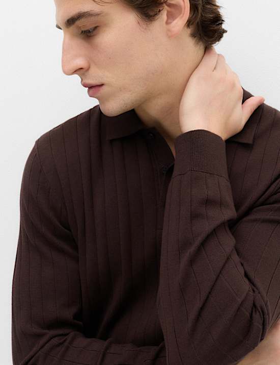 Polo &eacute;l&eacute;gant en maille de coton m&eacute;lang&eacute; c&ocirc;tel&eacute;