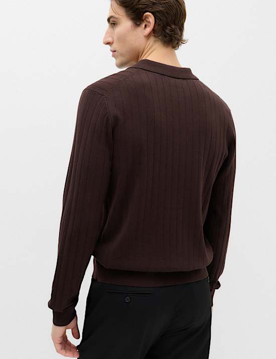 Polo &eacute;l&eacute;gant en maille de coton m&eacute;lang&eacute; c&ocirc;tel&eacute;
