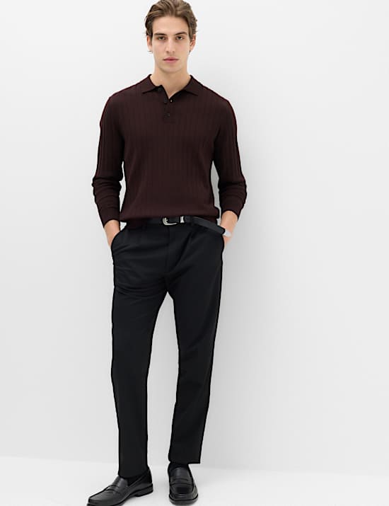 Polo &eacute;l&eacute;gant en maille de coton m&eacute;lang&eacute; c&ocirc;tel&eacute;