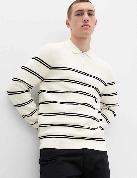 Cotton Rich Half Zip Knitted Polo Shirt