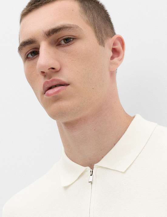 Cotton Rich Half Zip Knitted Polo Shirt