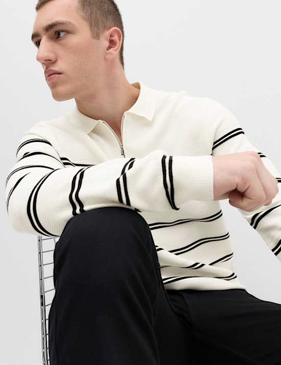 Cotton Rich Half Zip Knitted Polo Shirt