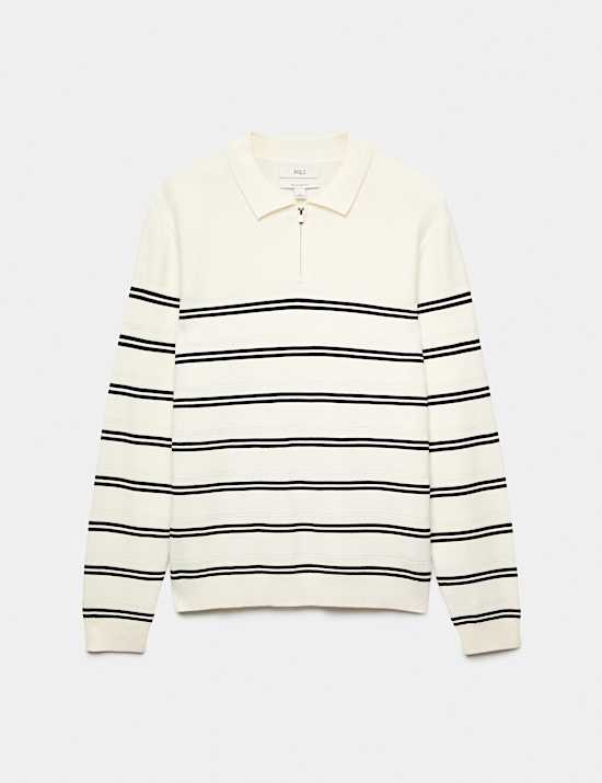 Cotton Rich Half Zip Knitted Polo Shirt