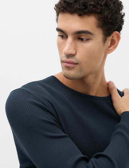Cotton Blend Crew Neck Smart Jumper