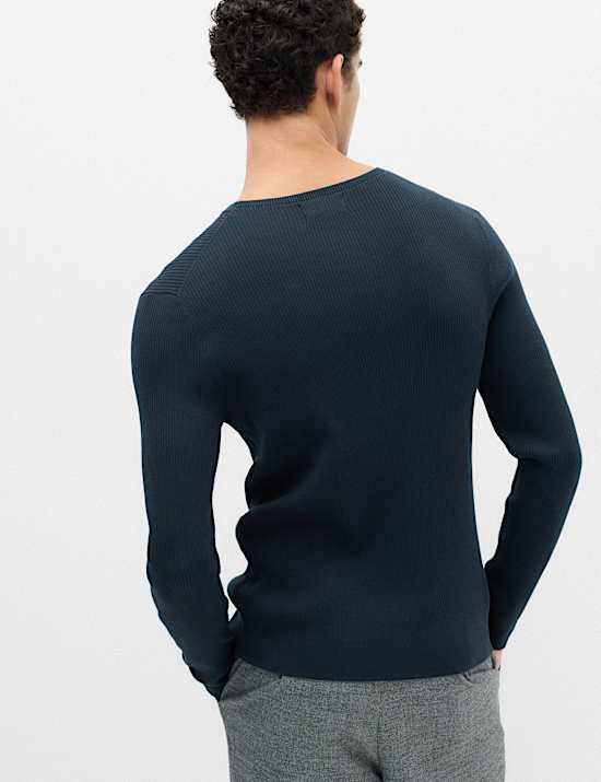 Cotton Blend Crew Neck Smart Jumper
