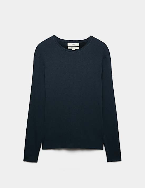 Cotton Blend Crew Neck Smart Jumper