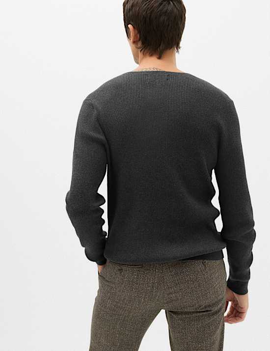 Cotton Blend Crew Neck Smart Jumper