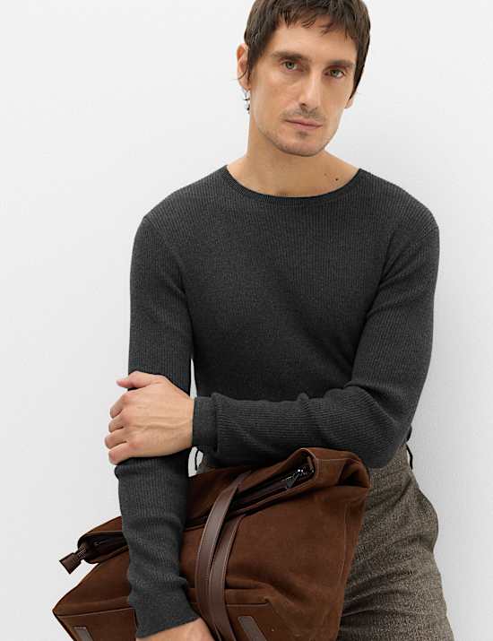 Cotton Blend Crew Neck Smart Jumper