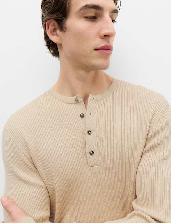 Pull Henley &eacute;l&eacute;gant en coton m&eacute;lang&eacute;