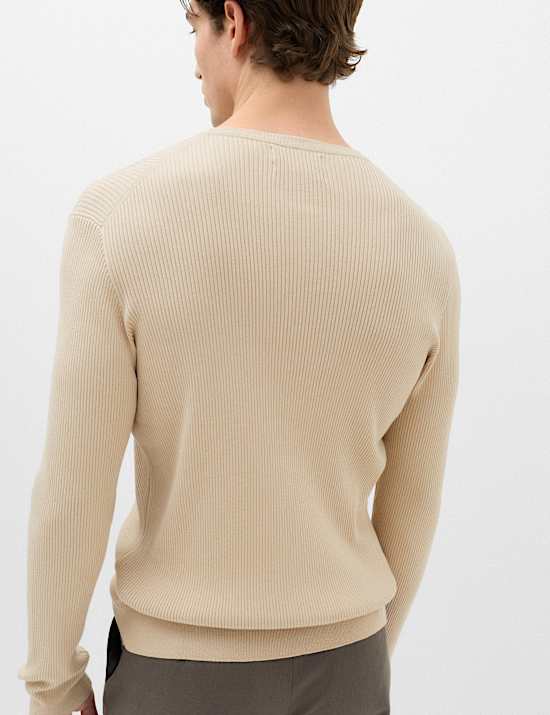 Pull Henley &eacute;l&eacute;gant en coton m&eacute;lang&eacute;