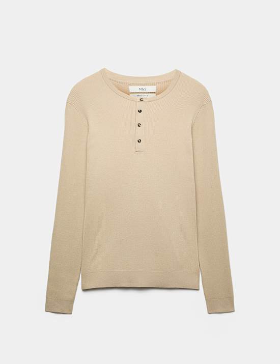 Pull Henley &eacute;l&eacute;gant en coton m&eacute;lang&eacute;