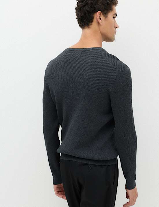 Cotton Blend Smart Henley Jumper