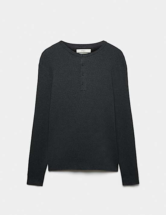 Cotton Blend Smart Henley Jumper