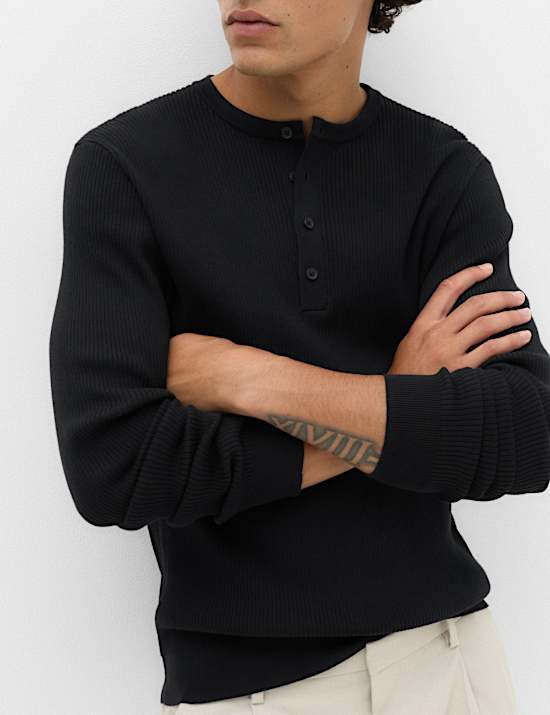 Cotton Blend Smart Henley Jumper