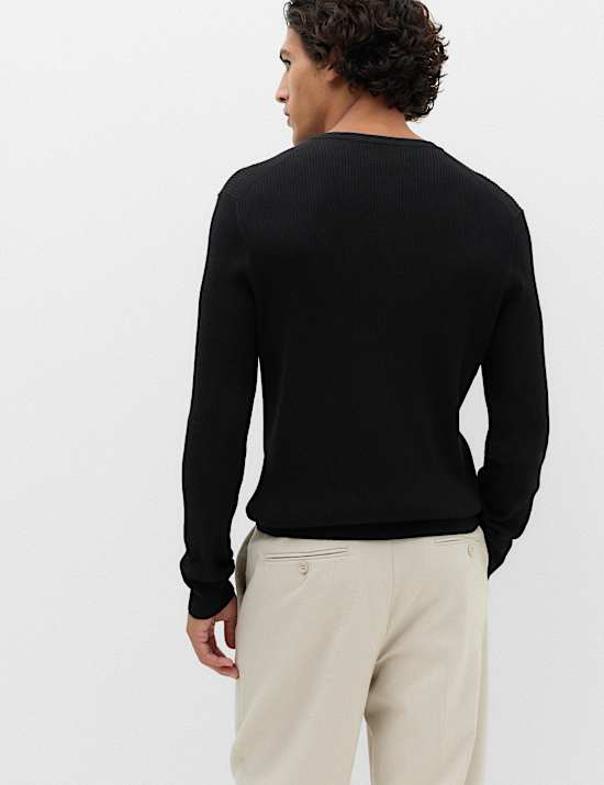 Cotton Blend Smart Henley Jumper