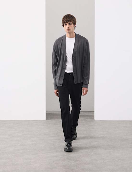 Relaxed Fit Vertical Stitch Knit Cardigan