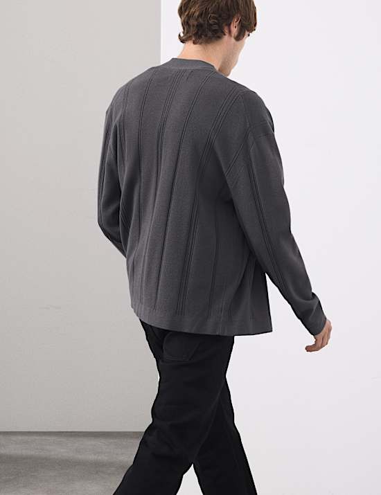 Relaxed Fit Vertical Stitch Knit Cardigan