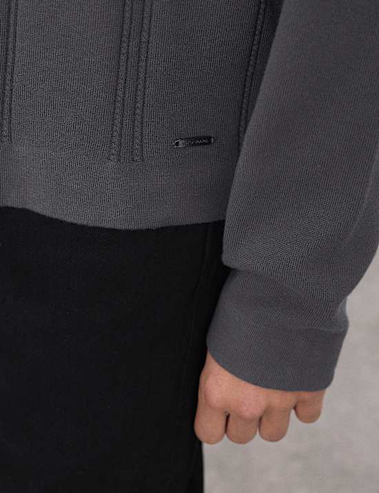 Relaxed Fit Vertical Stitch Knit Cardigan