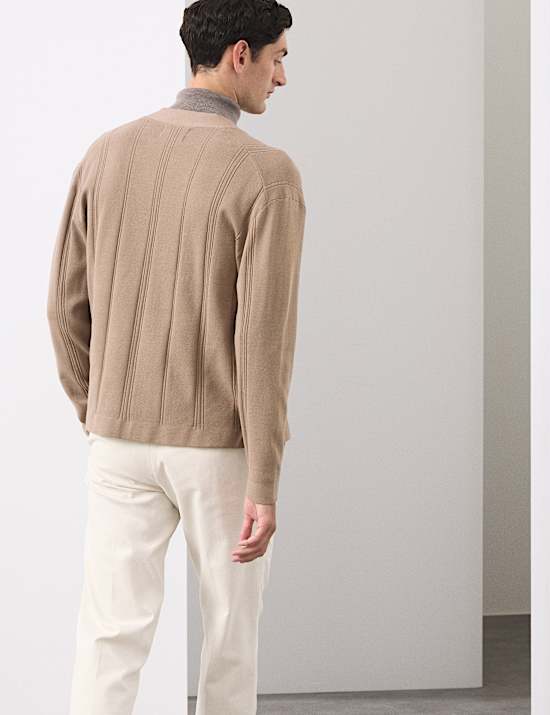 Relaxed Fit Vertical Stitch Knit Cardigan