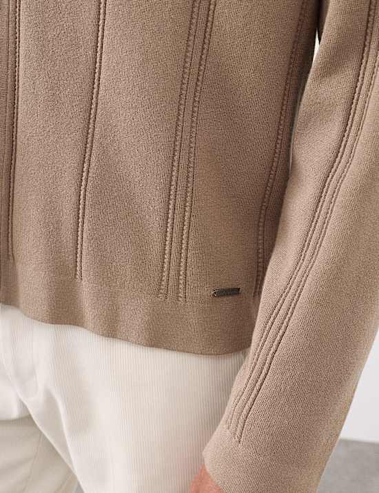 Relaxed Fit Vertical Stitch Knit Cardigan