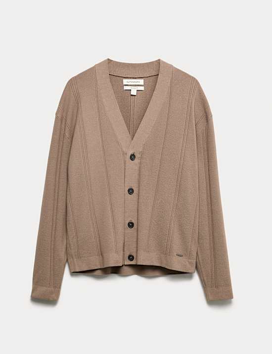 Relaxed Fit Vertical Stitch Knit Cardigan