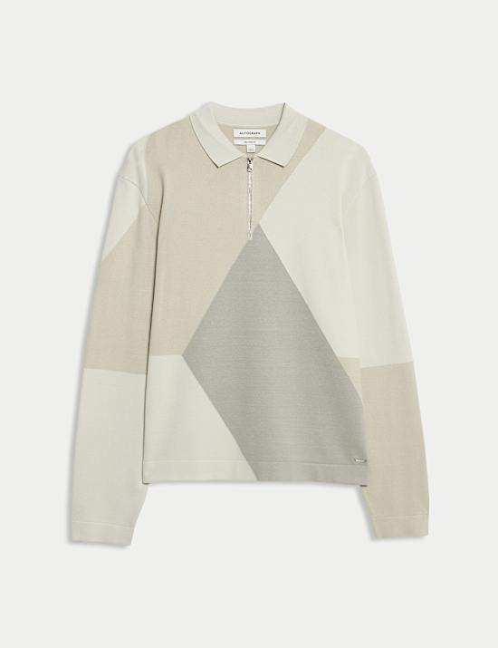 Half zip Long Sleeve Knitted Polo Shirt