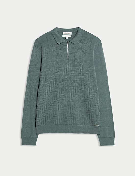 Polo en coton mercerisé à fermeture zippée mi-hauteur