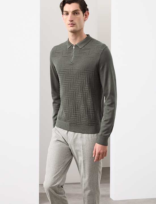 Mercerised Cotton Geometric Half Zip Polo