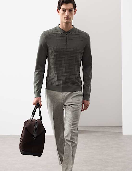 Mercerised Cotton Geometric Half Zip Polo