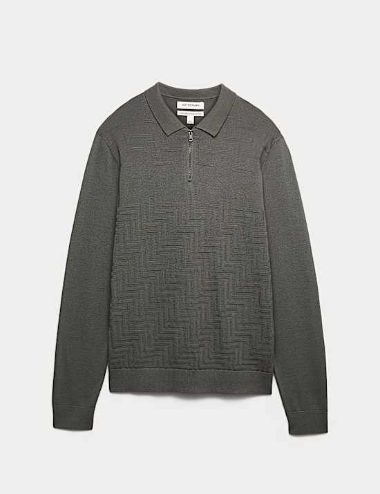 Mercerised Cotton Geometric Half Zip Polo