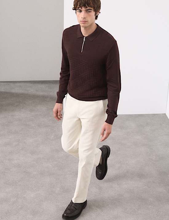 Poloshirt aus merzerisierter Baumwolle mit geometrischem Muster und kurzem Reißverschluss