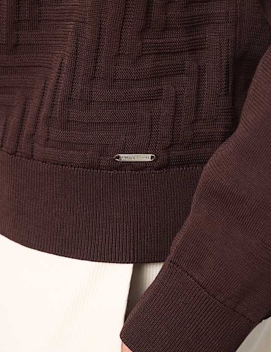 Poloshirt aus merzerisierter Baumwolle mit geometrischem Muster und kurzem Reißverschluss