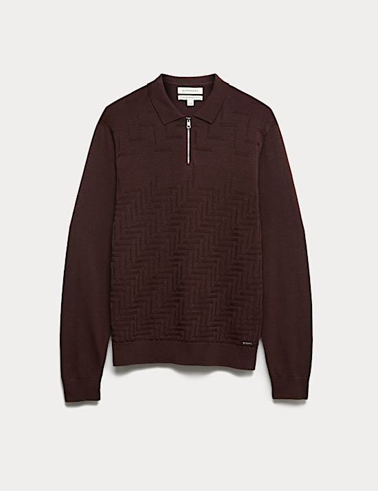 Poloshirt aus merzerisierter Baumwolle mit geometrischem Muster und kurzem Reißverschluss