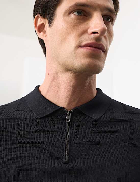 Mercerised Cotton Geometric Half Zip Polo