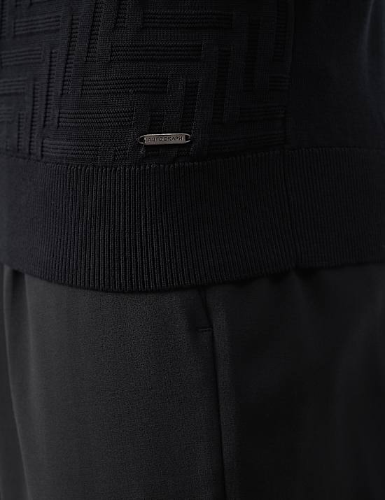 Mercerised Cotton Geometric Half Zip Polo