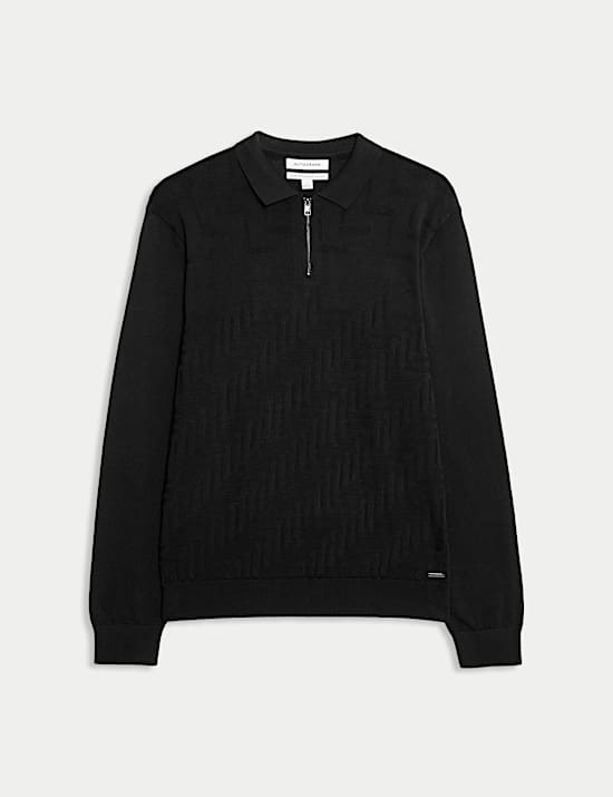 Mercerised Cotton Geometric Half Zip Polo