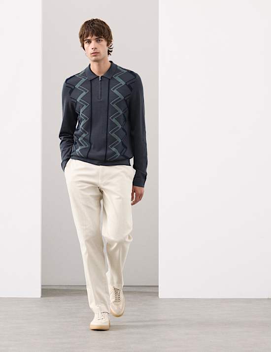 Poloshirt aus merzerisierter Baumwolle mit geometrischem Strickmuster