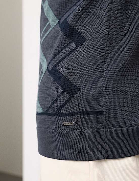 Poloshirt aus merzerisierter Baumwolle mit geometrischem Strickmuster
