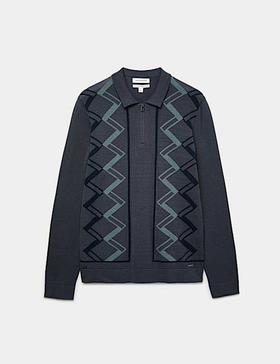 Poloshirt aus merzerisierter Baumwolle mit geometrischem Strickmuster