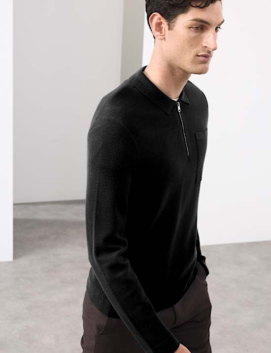 Poloshirt aus Milano-Strick mit lässiger Passform und kurzem Reißverschluss