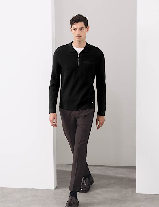 Poloshirt aus Milano-Strick mit lässiger Passform und kurzem Reißverschluss