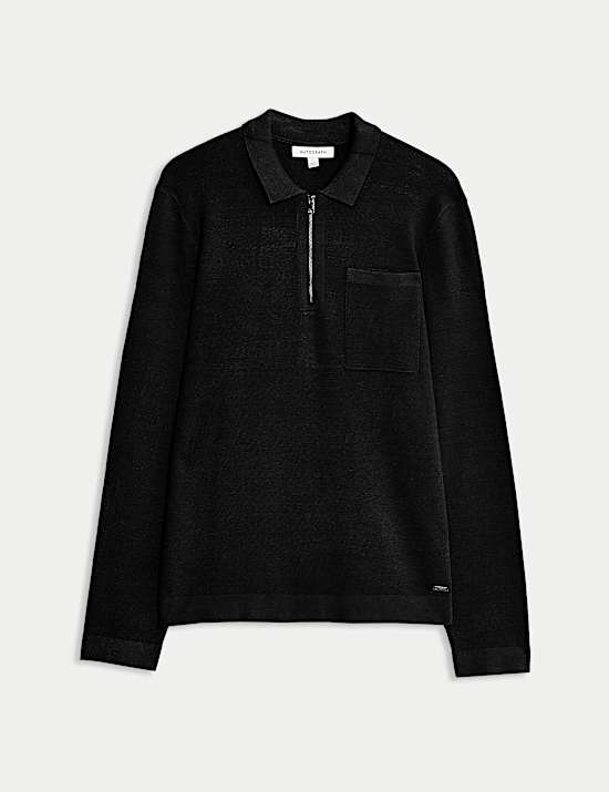 Poloshirt aus Milano-Strick mit lässiger Passform und kurzem Reißverschluss