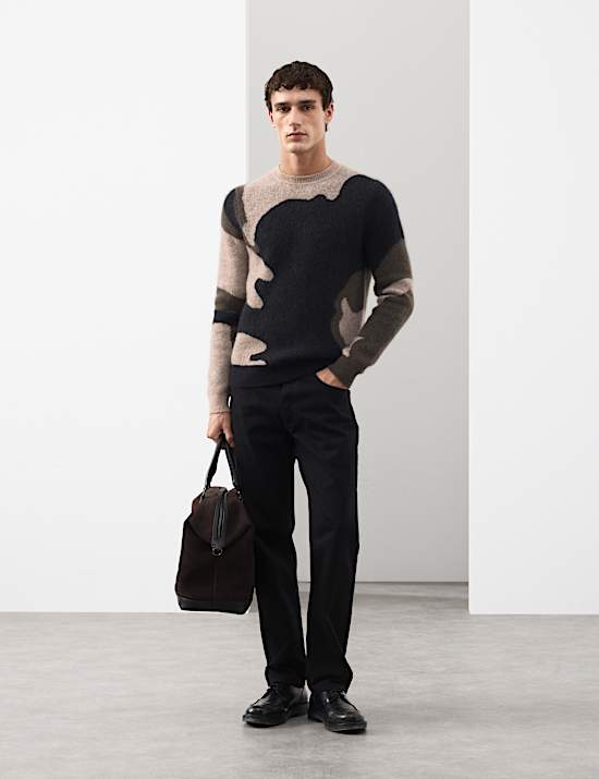 Merino Wool Rich Patterned Jumper with Mohair